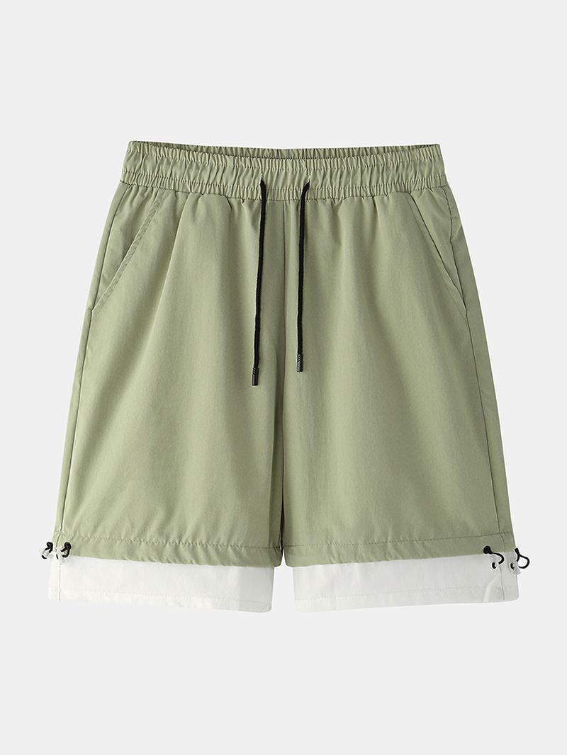 Herre Bomuld Ensfarvet Snøre Loose Fit Casual Shorts