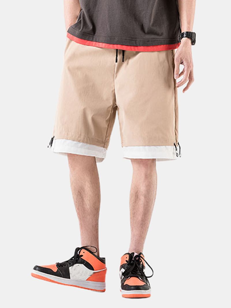 Herre Bomuld Ensfarvet Snøre Loose Fit Casual Shorts