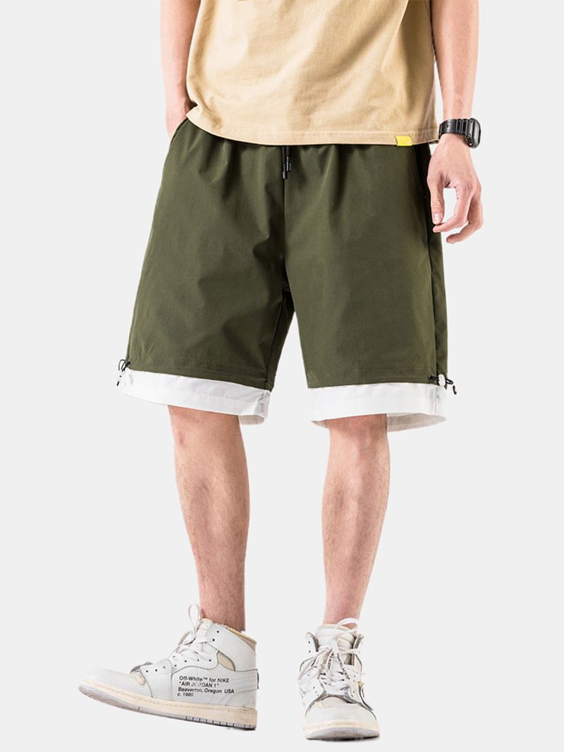 Herre Bomuld Ensfarvet Snøre Loose Fit Casual Shorts