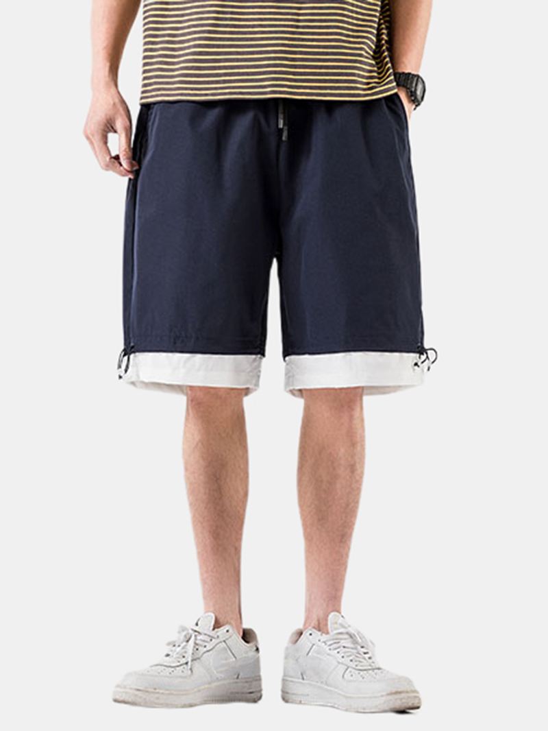 Herre Bomuld Ensfarvet Snøre Loose Fit Casual Shorts