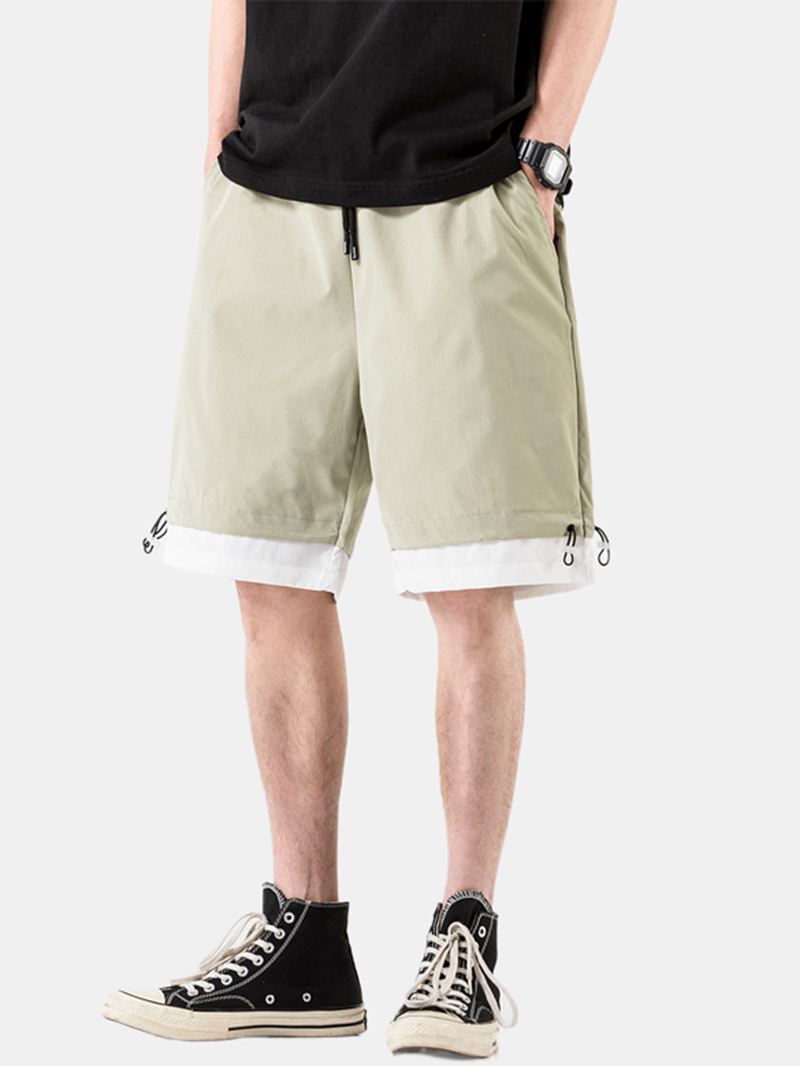 Herre Bomuld Ensfarvet Snøre Loose Fit Casual Shorts