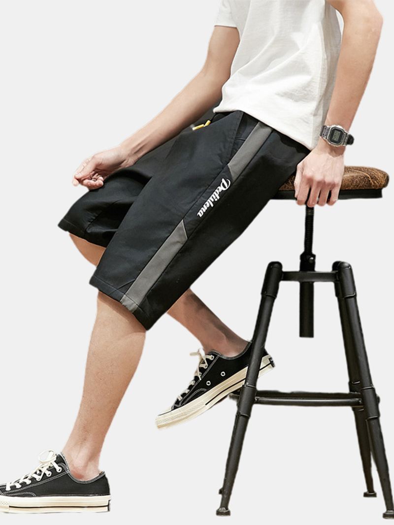 Herre Bomuld Side Letter Med Tryk Kontrastfarve Casual Shorts Med Lomme