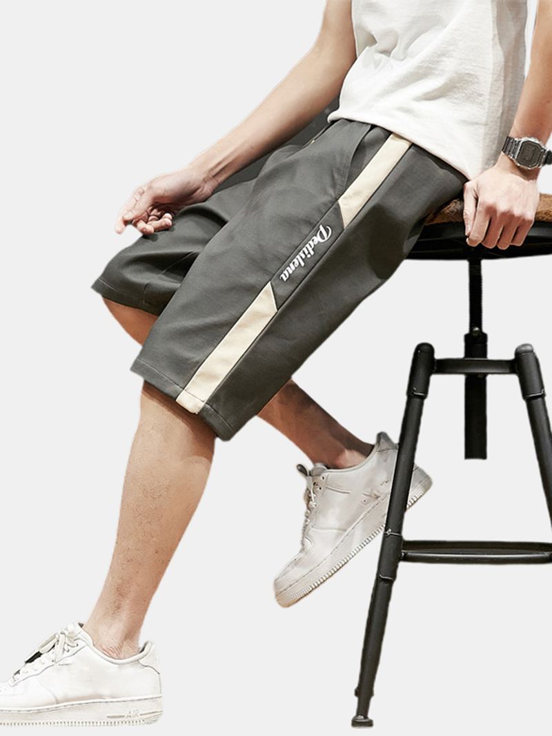 Herre Bomuld Side Letter Med Tryk Kontrastfarve Casual Shorts Med Lomme