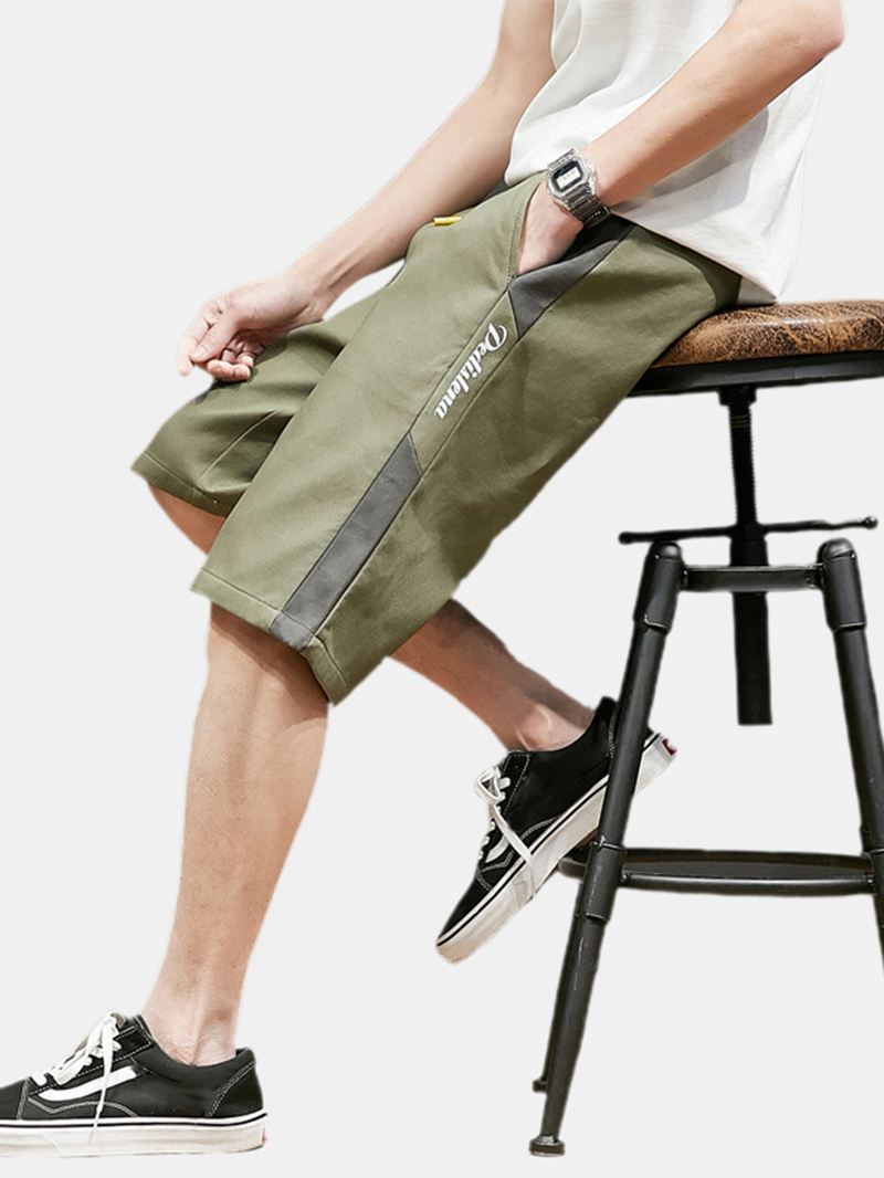 Herre Bomuld Side Letter Med Tryk Kontrastfarve Casual Shorts Med Lomme