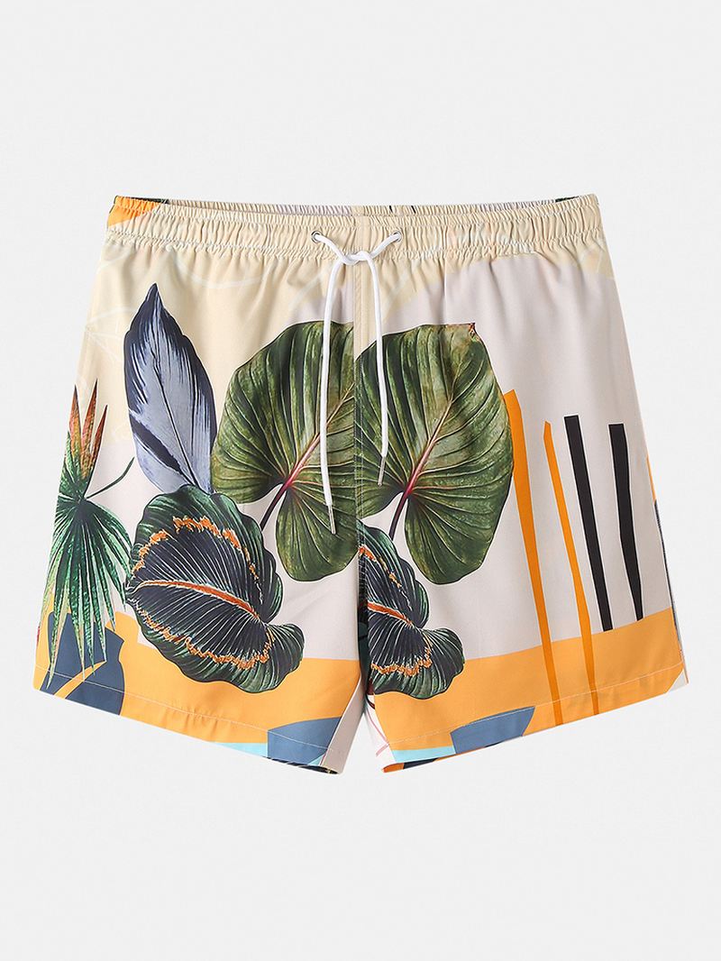 Herre Casual Plants Leave Med Tryk Tropical Shorts Med Snoretræk