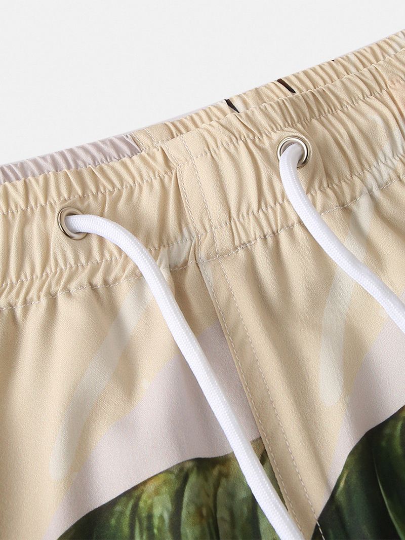 Herre Casual Plants Leave Med Tryk Tropical Shorts Med Snoretræk