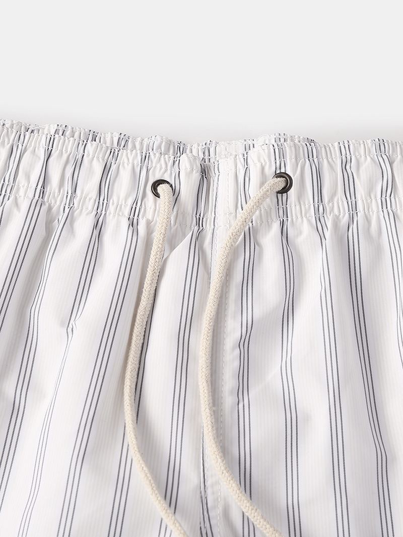 Herre Cozy Stripe Loungewear Shorts Snøre Hurtigtørrende Løse Mini Shorts