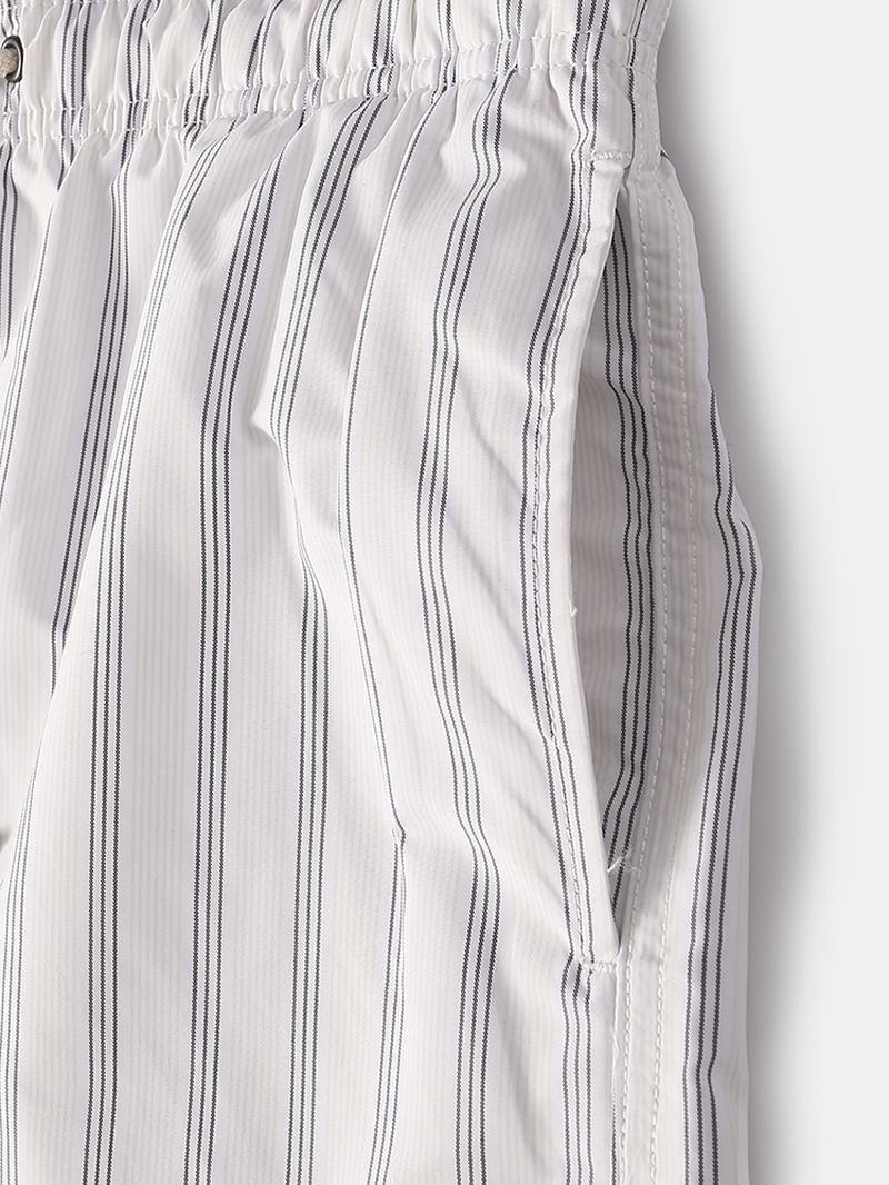 Herre Cozy Stripe Loungewear Shorts Snøre Hurtigtørrende Løse Mini Shorts