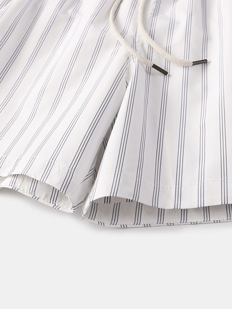 Herre Cozy Stripe Loungewear Shorts Snøre Hurtigtørrende Løse Mini Shorts