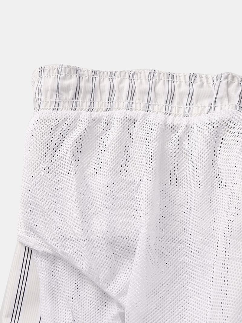 Herre Cozy Stripe Loungewear Shorts Snøre Hurtigtørrende Løse Mini Shorts