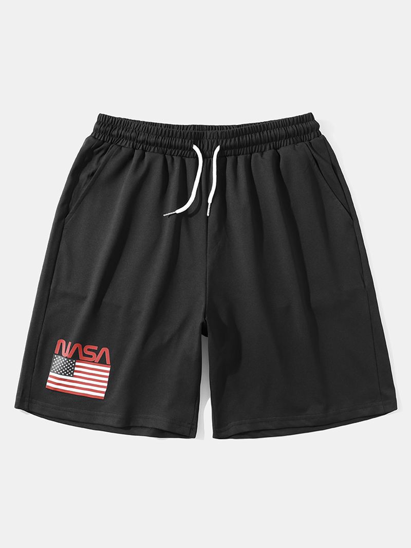 Herre Nasa Label Leisure Sorte Elastiske Taljeshorts Med Sidelomme