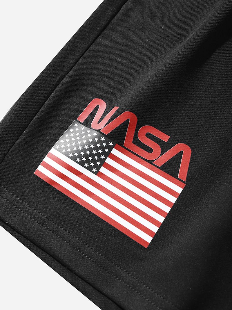 Herre Nasa Label Leisure Sorte Elastiske Taljeshorts Med Sidelomme