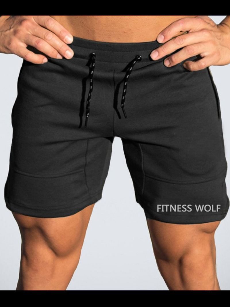 Herre Sportscykel Snoretræk Slim Fit Ensfarvede Afslappede Shorts