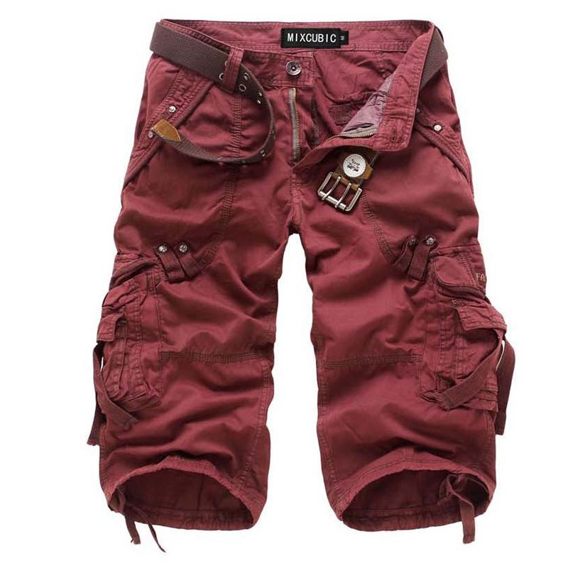 Herre Udendørs Multi-pocket Cargo Shorts Ensfarvet Afslappet Knælængde Bomuldsshorts