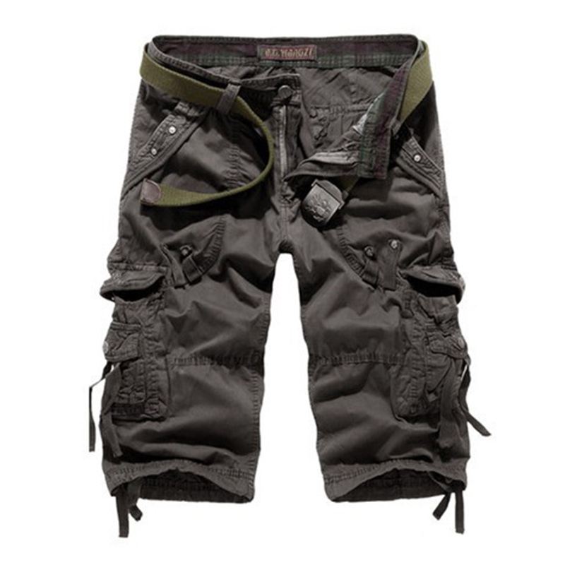 Herre Udendørs Multi-pocket Cargo Shorts Ensfarvet Afslappet Knælængde Bomuldsshorts