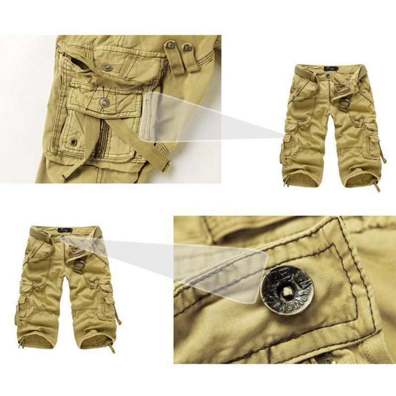 Herre Udendørs Multi-pocket Cargo Shorts Ensfarvet Afslappet Knælængde Bomuldsshorts