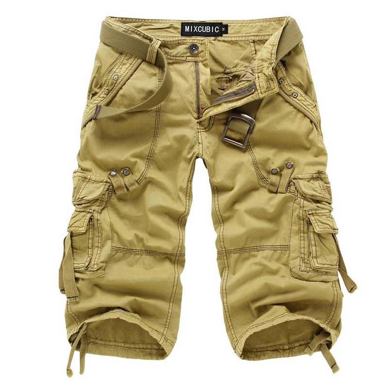 Herre Udendørs Multi-pocket Cargo Shorts Ensfarvet Afslappet Knælængde Bomuldsshorts