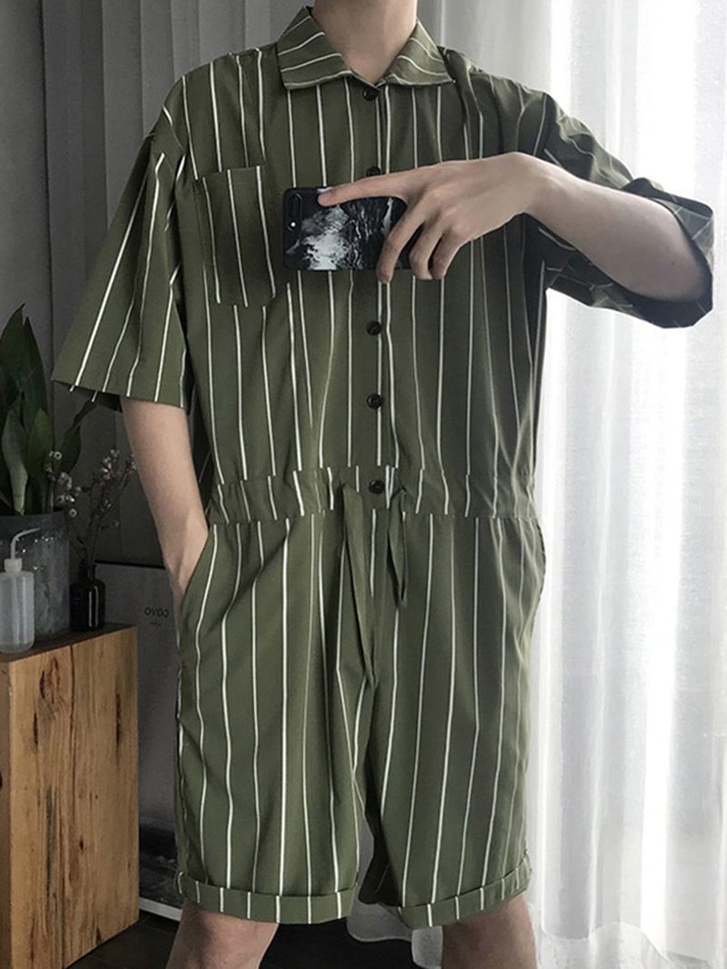 Herre Vintage Stribede Trøjer Sæt Kortærmet Onesie Mode Jumpsuit