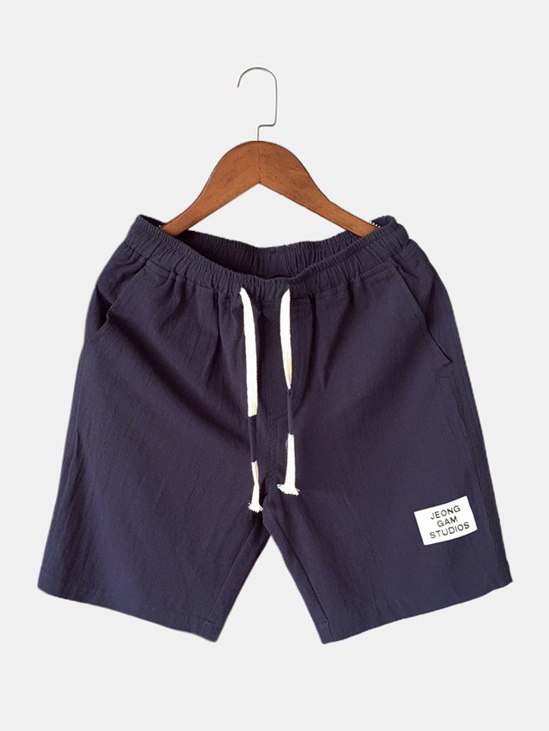 Mænd Bomuld Ensfarvet Little Tag Snøre Casual Shorts Med Lomme