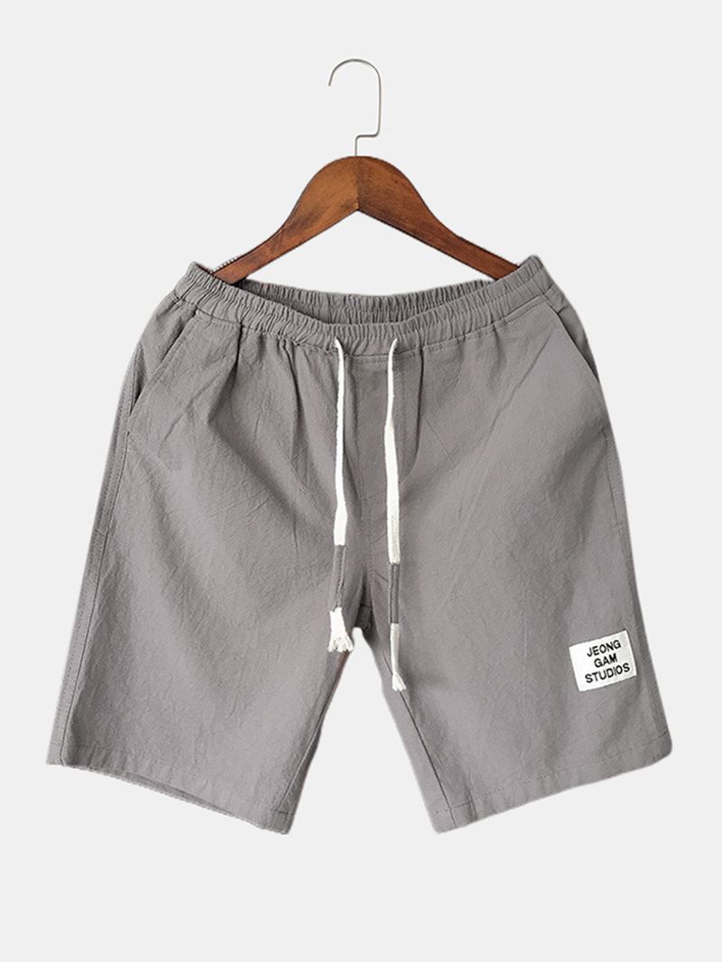 Mænd Bomuld Ensfarvet Little Tag Snøre Casual Shorts Med Lomme