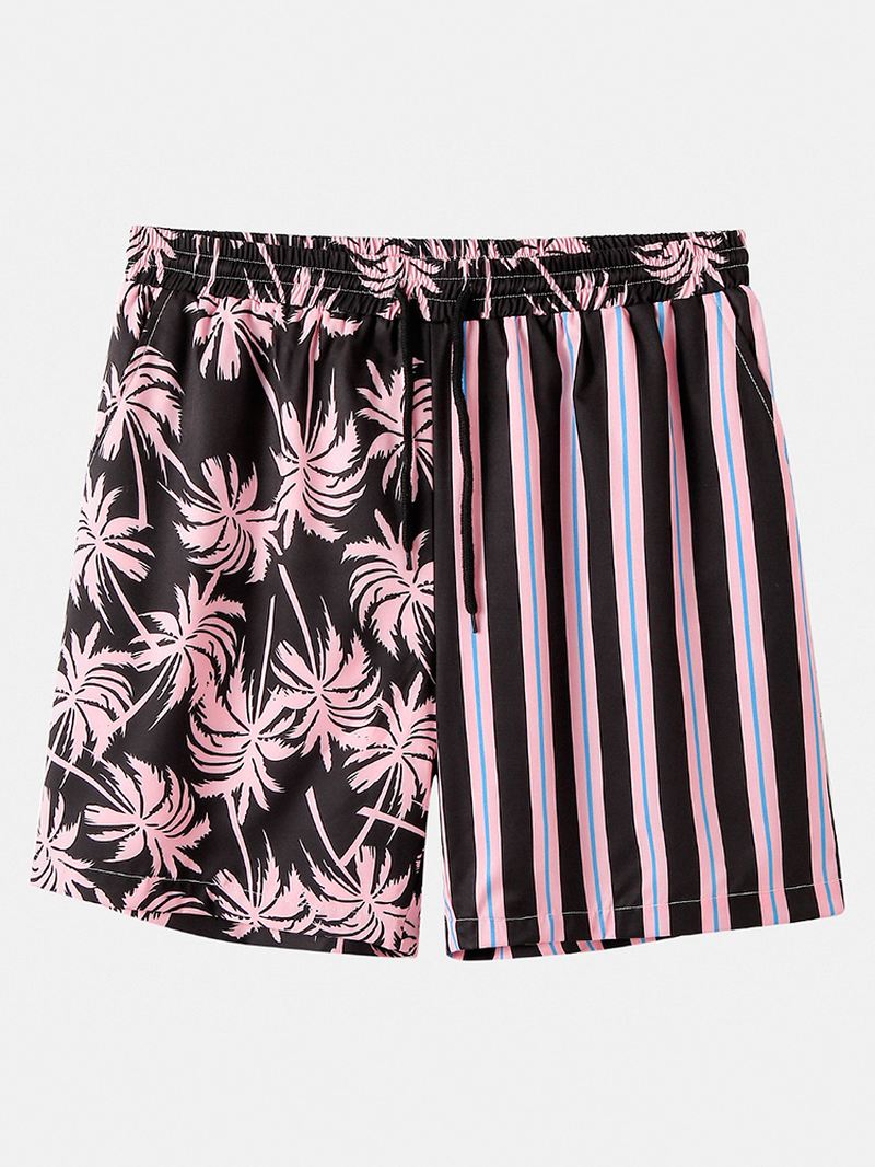 Mænd Coconut Tree Farverige Stripe Blandet Med Tryk Casual Shorts