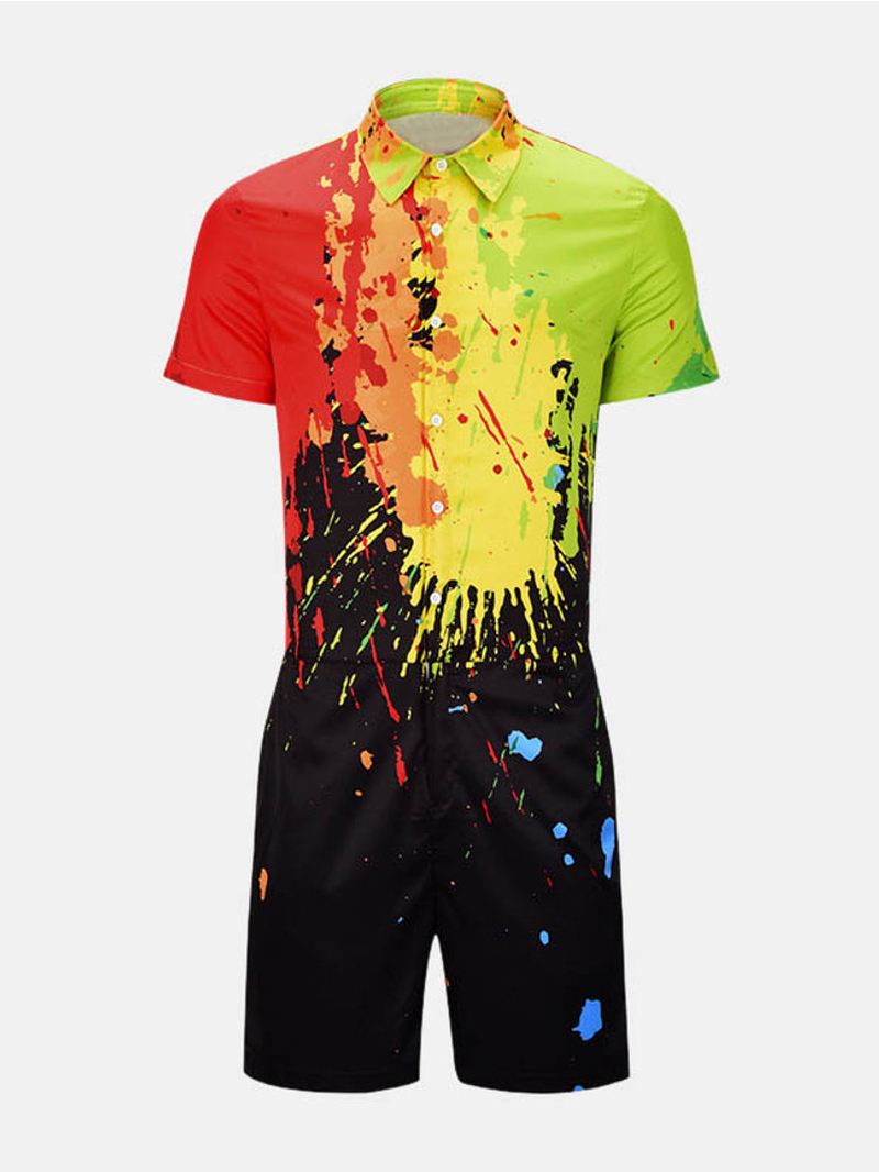 Mænd Splash Ink Printet Kortærmet Jumpsuit