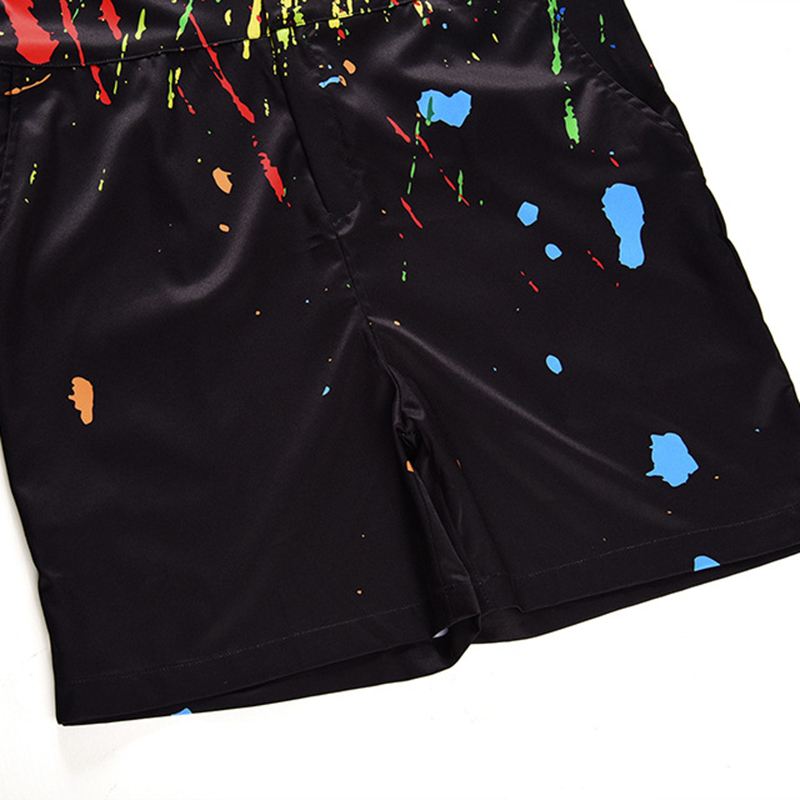 Mænd Splash Ink Printet Kortærmet Jumpsuit