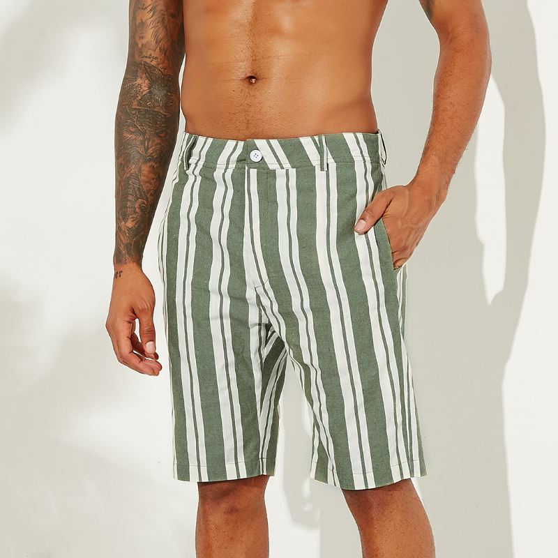 Mænd Sumemr Beach Stripe Åndbar Big Pocket Casual Shorts