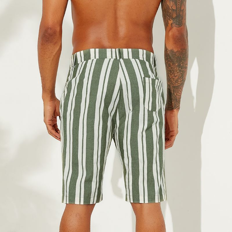 Mænd Sumemr Beach Stripe Åndbar Big Pocket Casual Shorts