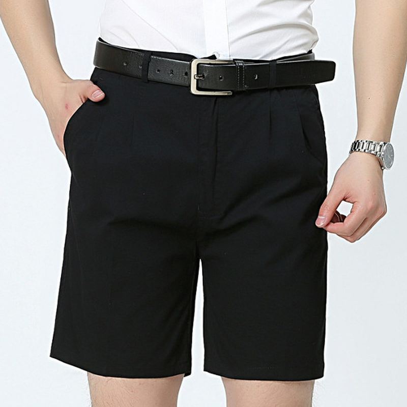 Midaldrende Mænd Business Casual Golf Shorts Sommer Bomuld Knælængde Suit Shorts Bukser