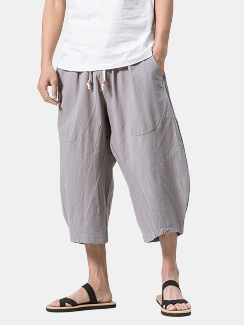 Stilfuld Herre Bomuld Linned Baggy Loose Calf Længde Bukser Antibakterielle Casual Shorts