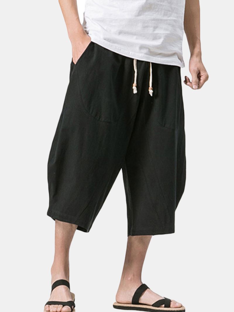 Stilfuld Herre Bomuld Linned Baggy Loose Calf Længde Bukser Antibakterielle Casual Shorts