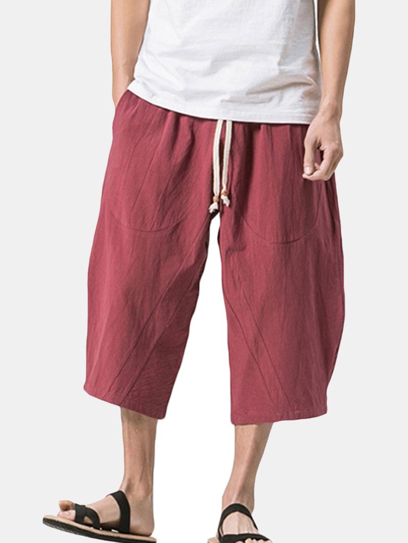 Stilfuld Herre Bomuld Linned Baggy Loose Calf Længde Bukser Antibakterielle Casual Shorts