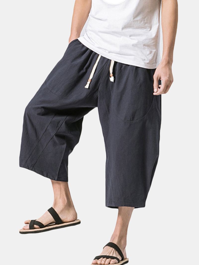 Stilfuld Herre Bomuld Linned Baggy Loose Calf Længde Bukser Antibakterielle Casual Shorts