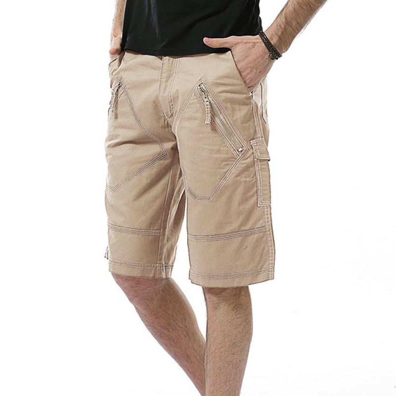 Stor Størrelse 30-40 Casual Cargo Shorts Sommer Mænds Ensfarvede Mulit Lommer Knælængde Shorts