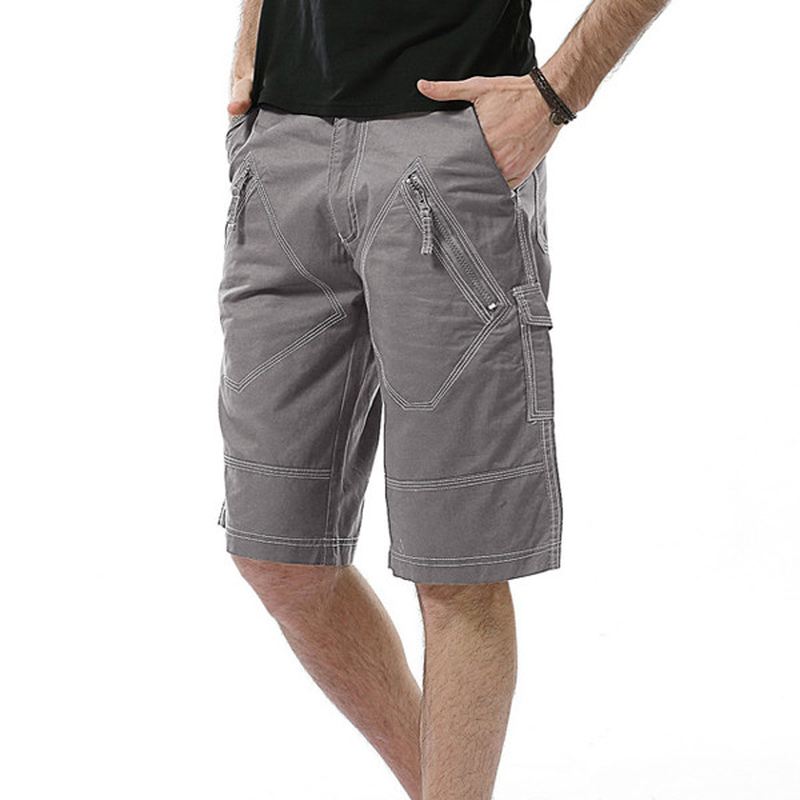 Stor Størrelse 30-40 Casual Cargo Shorts Sommer Mænds Ensfarvede Mulit Lommer Knælængde Shorts