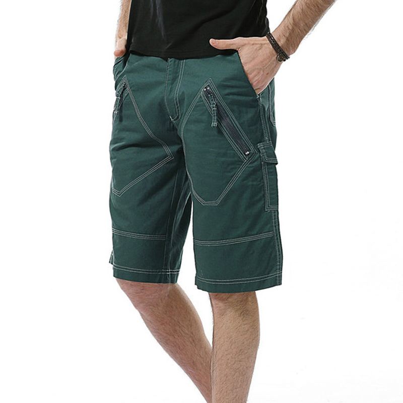 Stor Størrelse 30-40 Casual Cargo Shorts Sommer Mænds Ensfarvede Mulit Lommer Knælængde Shorts