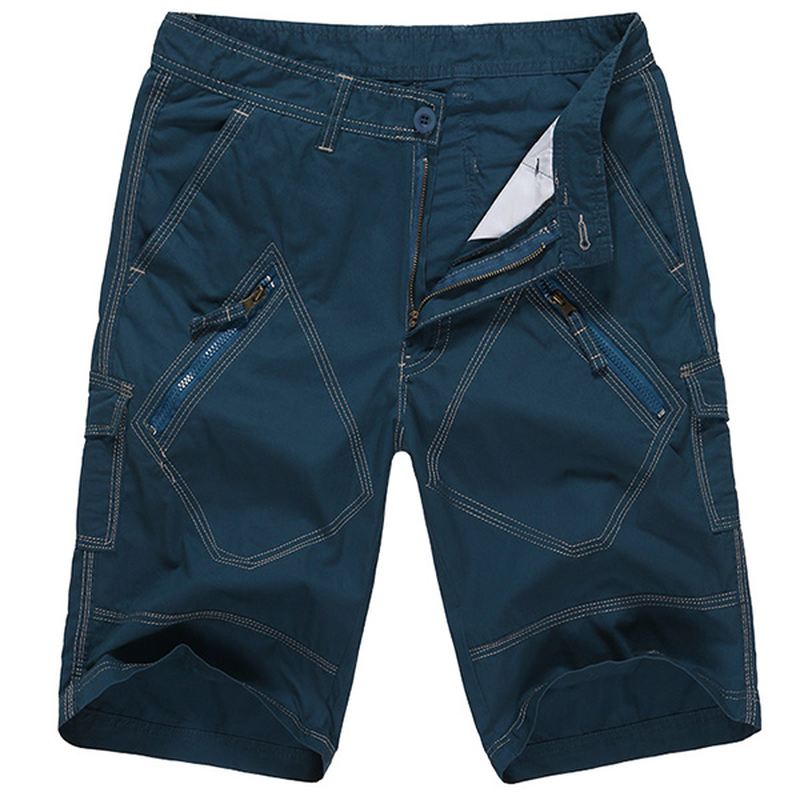 Stor Størrelse 30-40 Casual Cargo Shorts Sommer Mænds Ensfarvede Mulit Lommer Knælængde Shorts