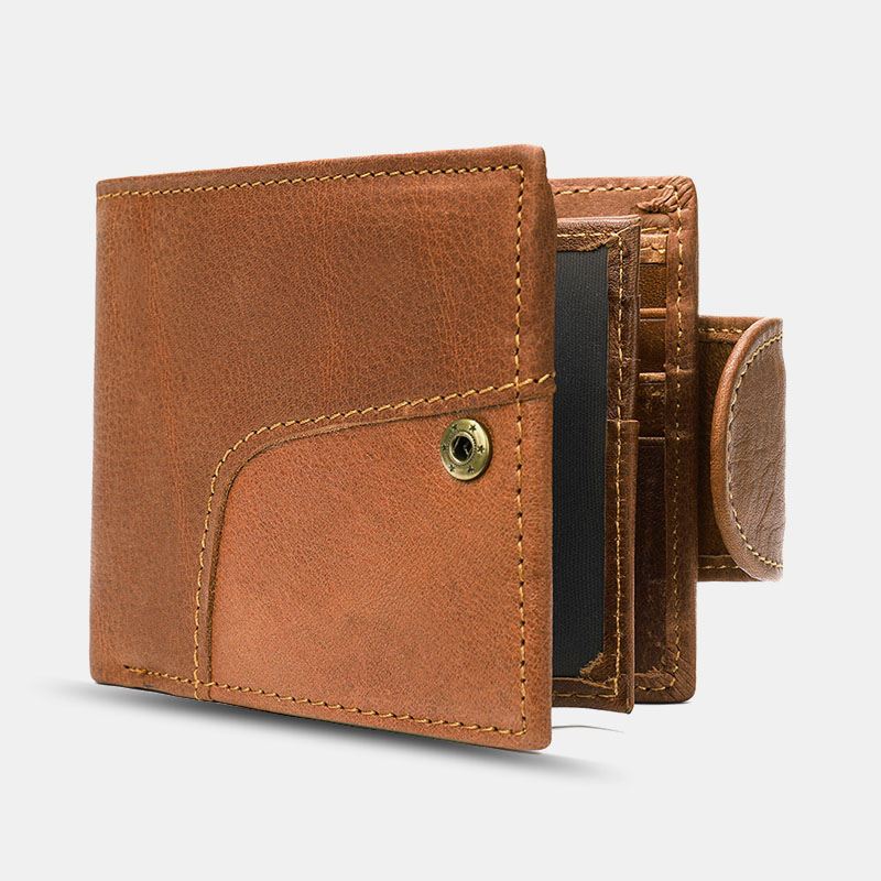 Ægte Læder Bifold Anti-tyveri Multi-card Slot Retro Casual Kortholder Møntpung