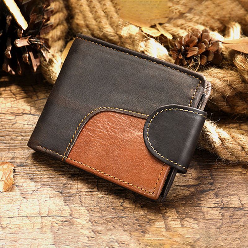 Ægte Læder Bifold Anti-tyveri Multi-card Slot Retro Casual Kortholder Møntpung