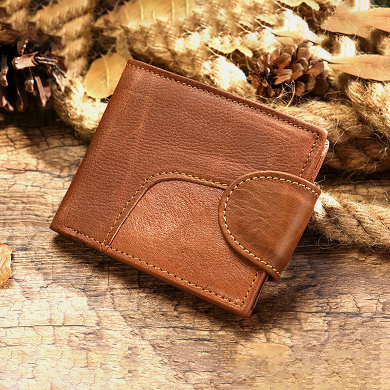 Ægte Læder Bifold Anti-tyveri Multi-card Slot Retro Casual Kortholder Møntpung