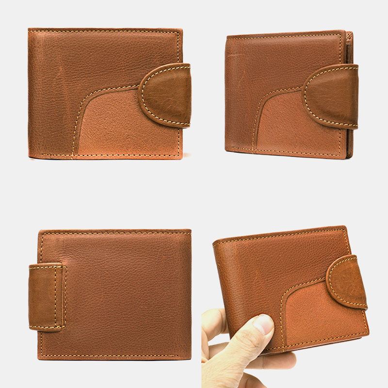 Ægte Læder Bifold Anti-tyveri Multi-card Slot Retro Casual Kortholder Møntpung