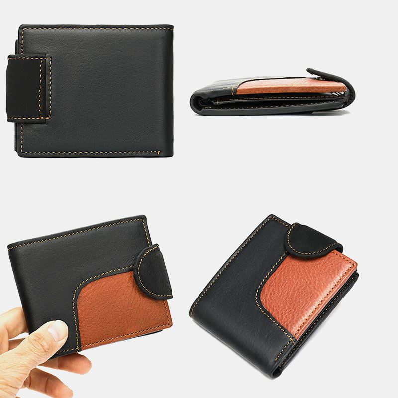 Ægte Læder Bifold Anti-tyveri Multi-card Slot Retro Casual Kortholder Møntpung