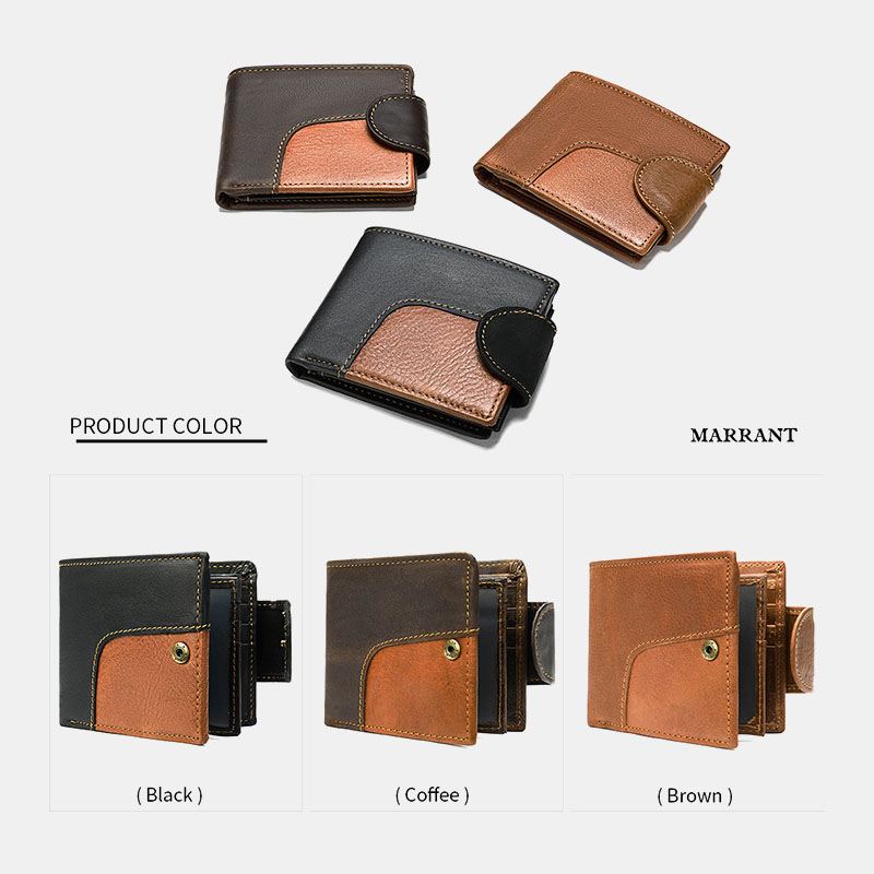 Ægte Læder Bifold Anti-tyveri Multi-card Slot Retro Casual Kortholder Møntpung