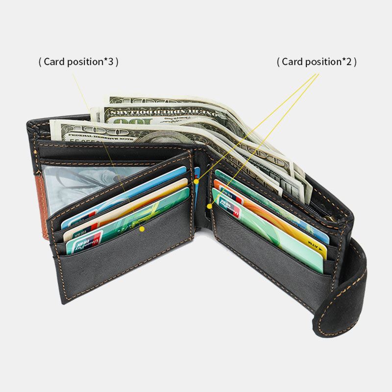 Ægte Læder Bifold Anti-tyveri Multi-card Slot Retro Casual Kortholder Møntpung