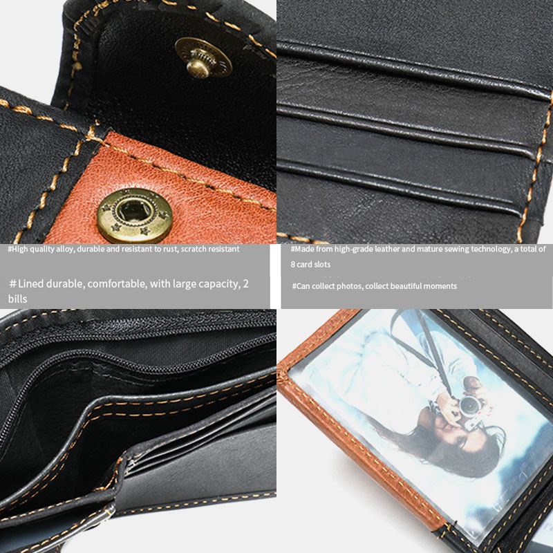 Ægte Læder Bifold Anti-tyveri Multi-card Slot Retro Casual Kortholder Møntpung