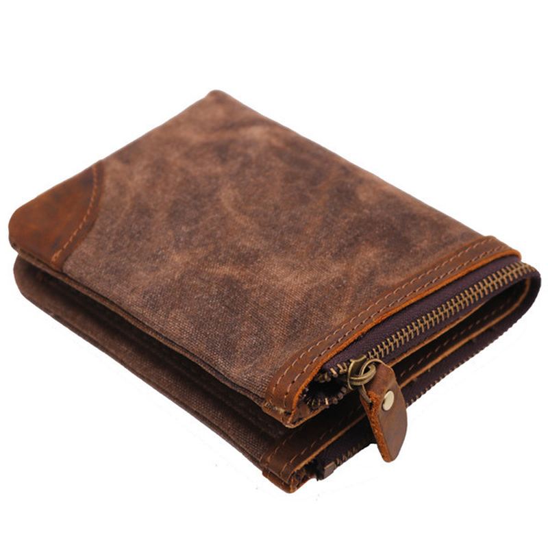 Canvas Vintage Wallet Bifold 8 Card Slot Møntpung Til Mænd