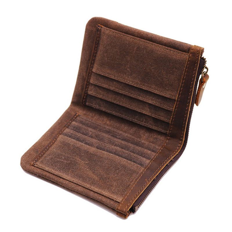 Canvas Vintage Wallet Bifold 8 Card Slot Møntpung Til Mænd