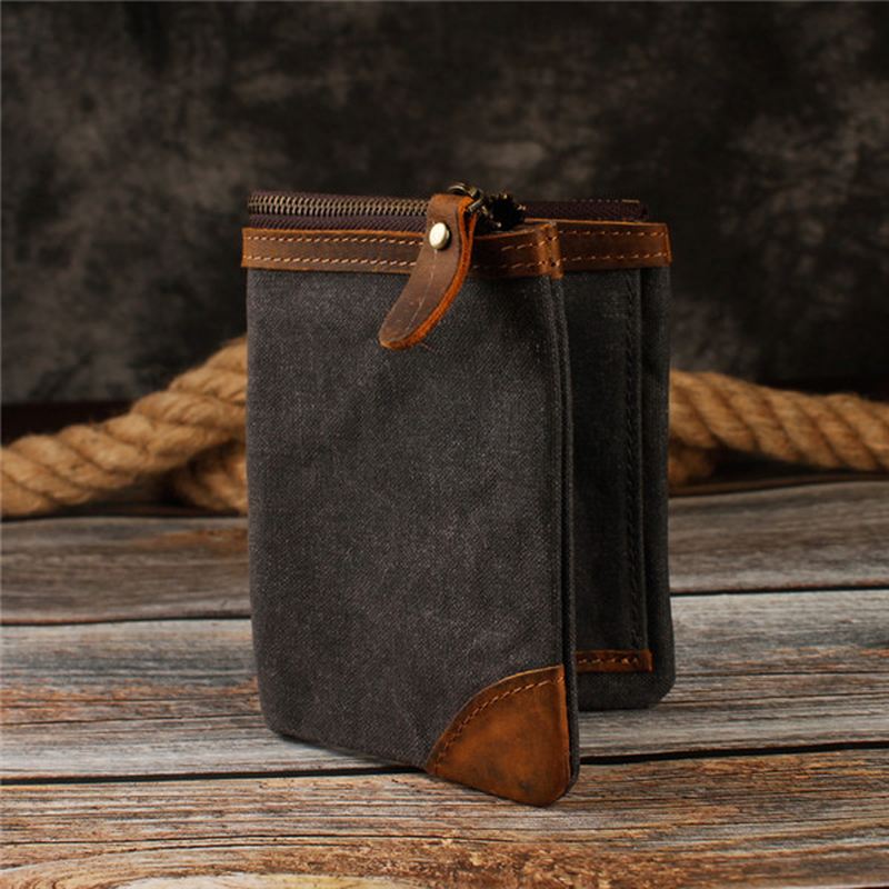 Canvas Vintage Wallet Bifold 8 Card Slot Møntpung Til Mænd