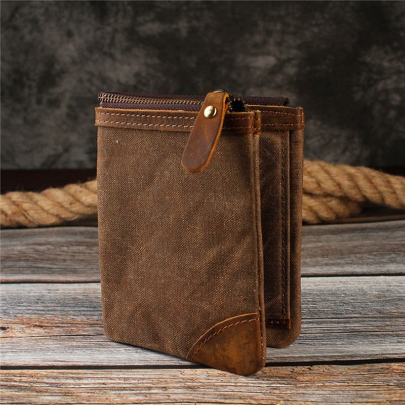 Canvas Vintage Wallet Bifold 8 Card Slot Møntpung Til Mænd